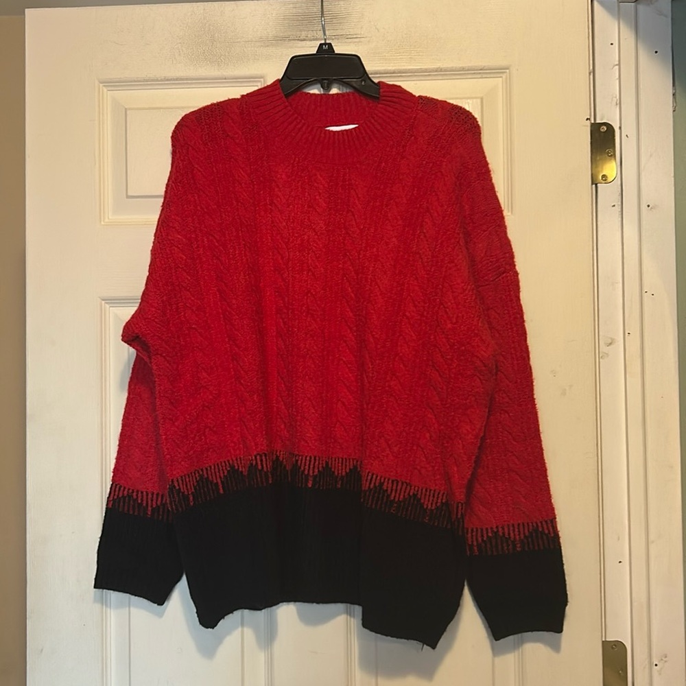 Liz Claiborne Red and Black Crewneck Sweater Size XL